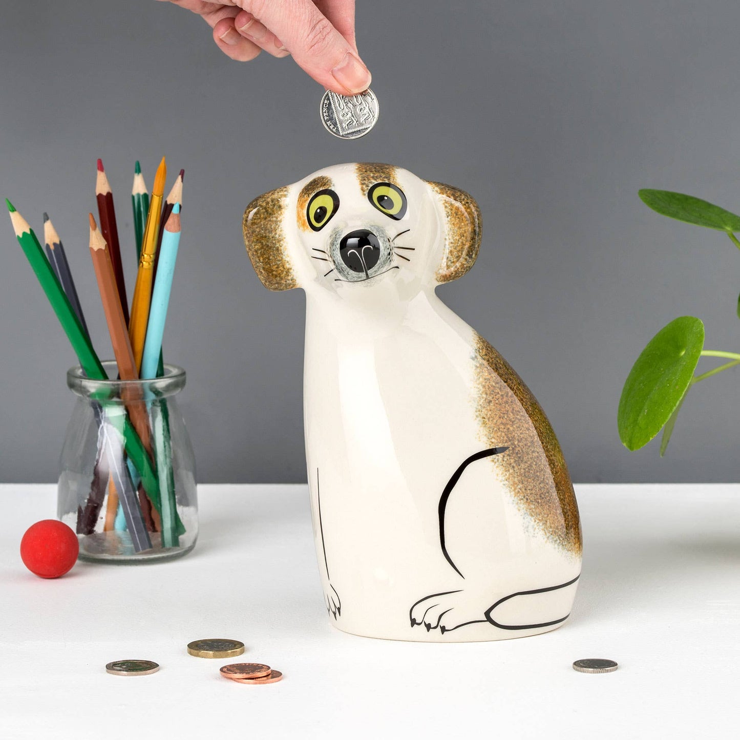 Hannah Turner Ltd - Handmade Ceramic Brown and White Dog Money Box
