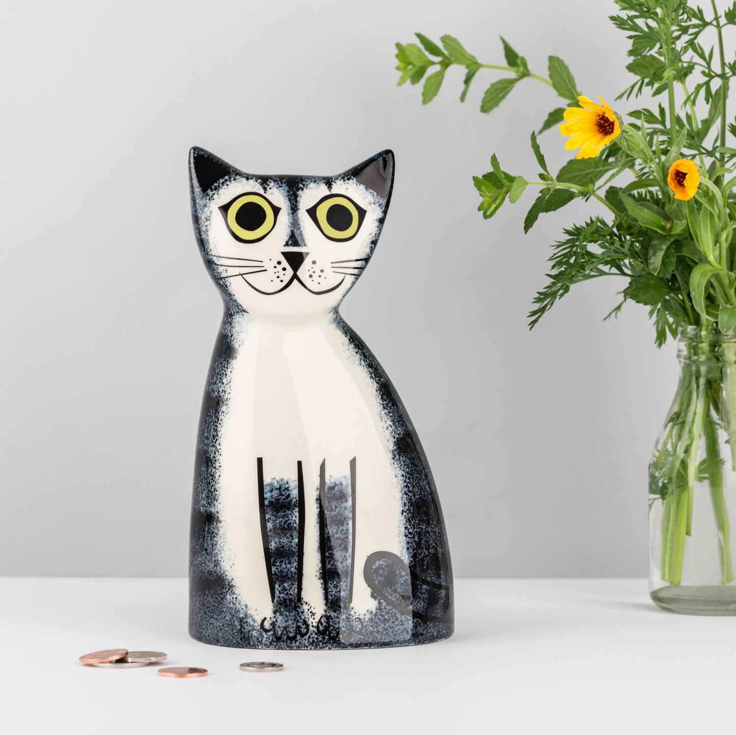 Hannah Turner Ltd - Handmade Ceramic Grey Tabby Cat Money Box