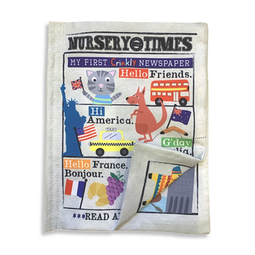 Jo & Nic's Crinkly Cloth Books - Nursery Times Crinkly Newspaper - Hello Friends