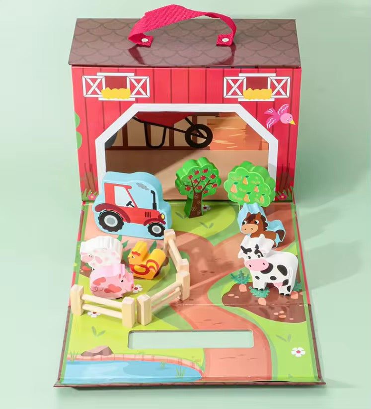 Wooden Farm Animal Playset