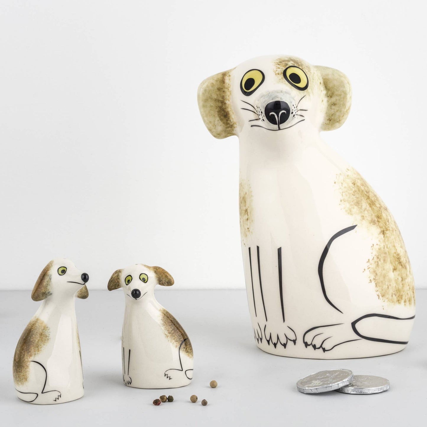 Hannah Turner Ltd - Handmade Ceramic Brown and White Dog Money Box