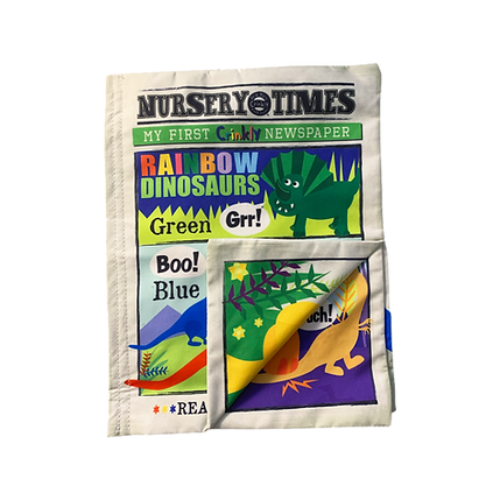 Jo & Nic's Crinkly Cloth Books - Nursery Times Crinkly Newspaper - Rainbow Dinosaurs