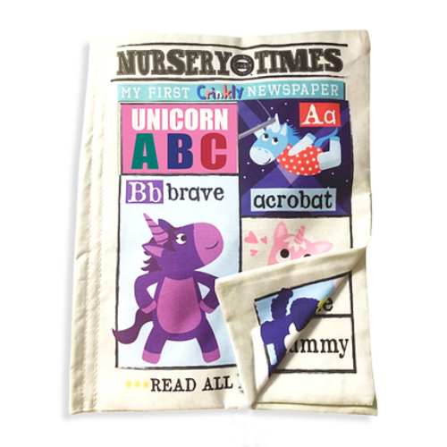 Jo & Nic's Crinkly Cloth Books - Nursery Times Crinkly Newspaper - Unicorns
