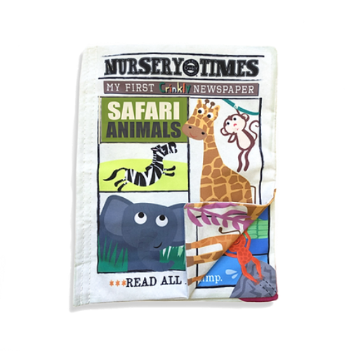 Jo & Nic's Crinkly Cloth Books - Nursery Times Crinkly Newspaper - Safari Animals