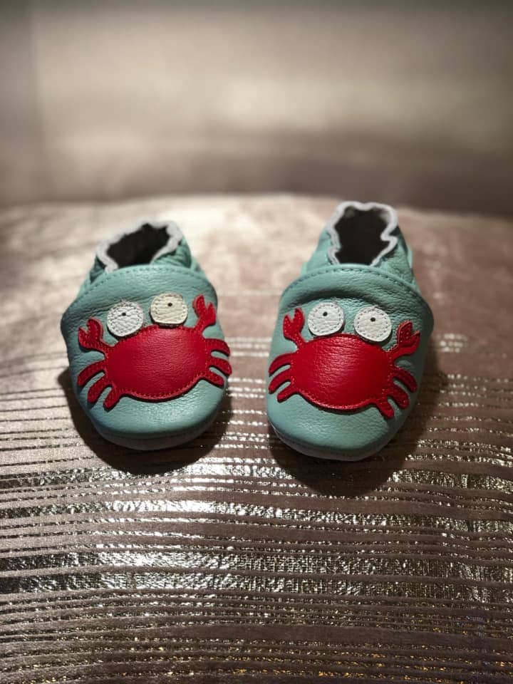 Soft Leather Baby Moccasins - Crab