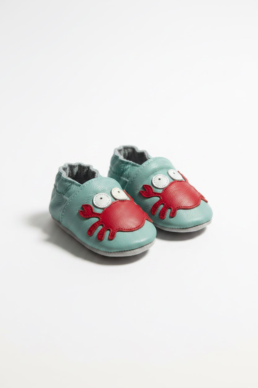 Soft Leather Baby Moccasins - Crab