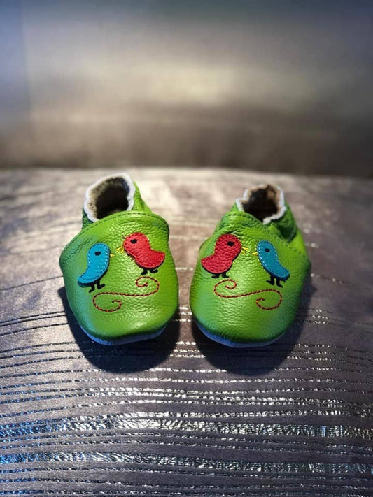 Soft Leather Baby Moccasins - Birds