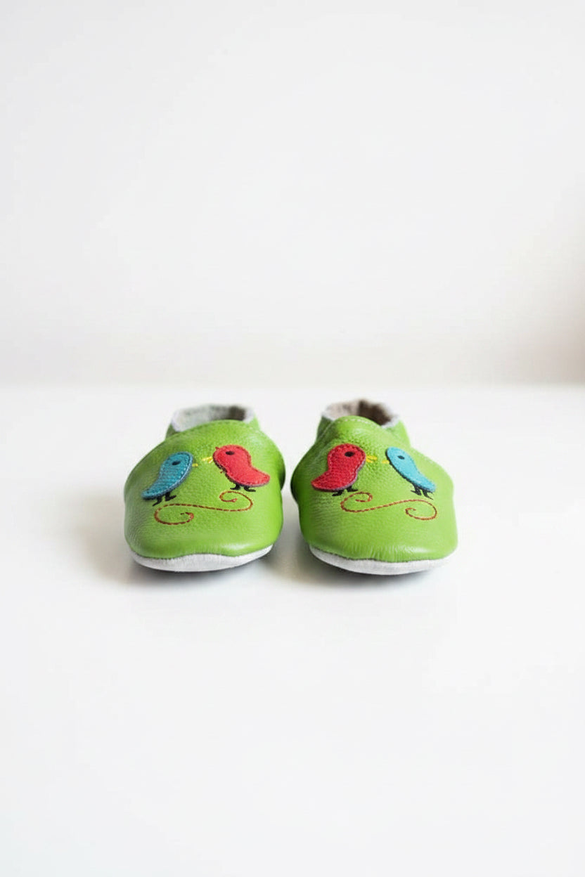 Soft Leather Baby Moccasins - Birds