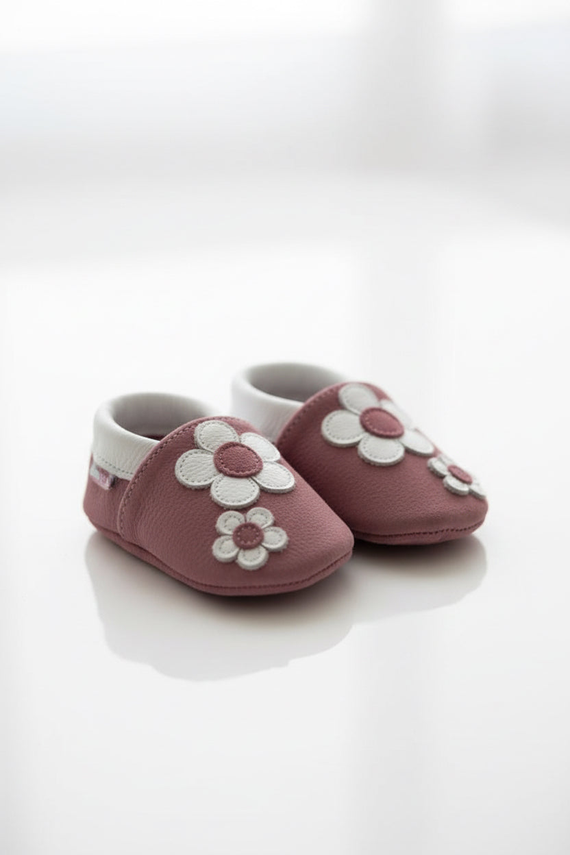 Soft Leather Baby Moccasins - Flower