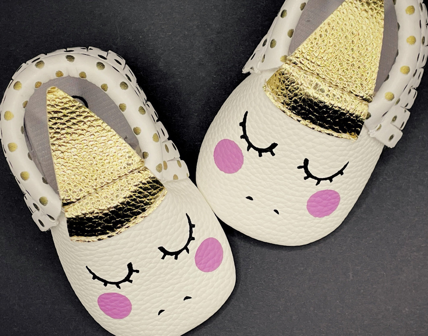 Soft Leather Baby Moccasins - Unicorn Spots