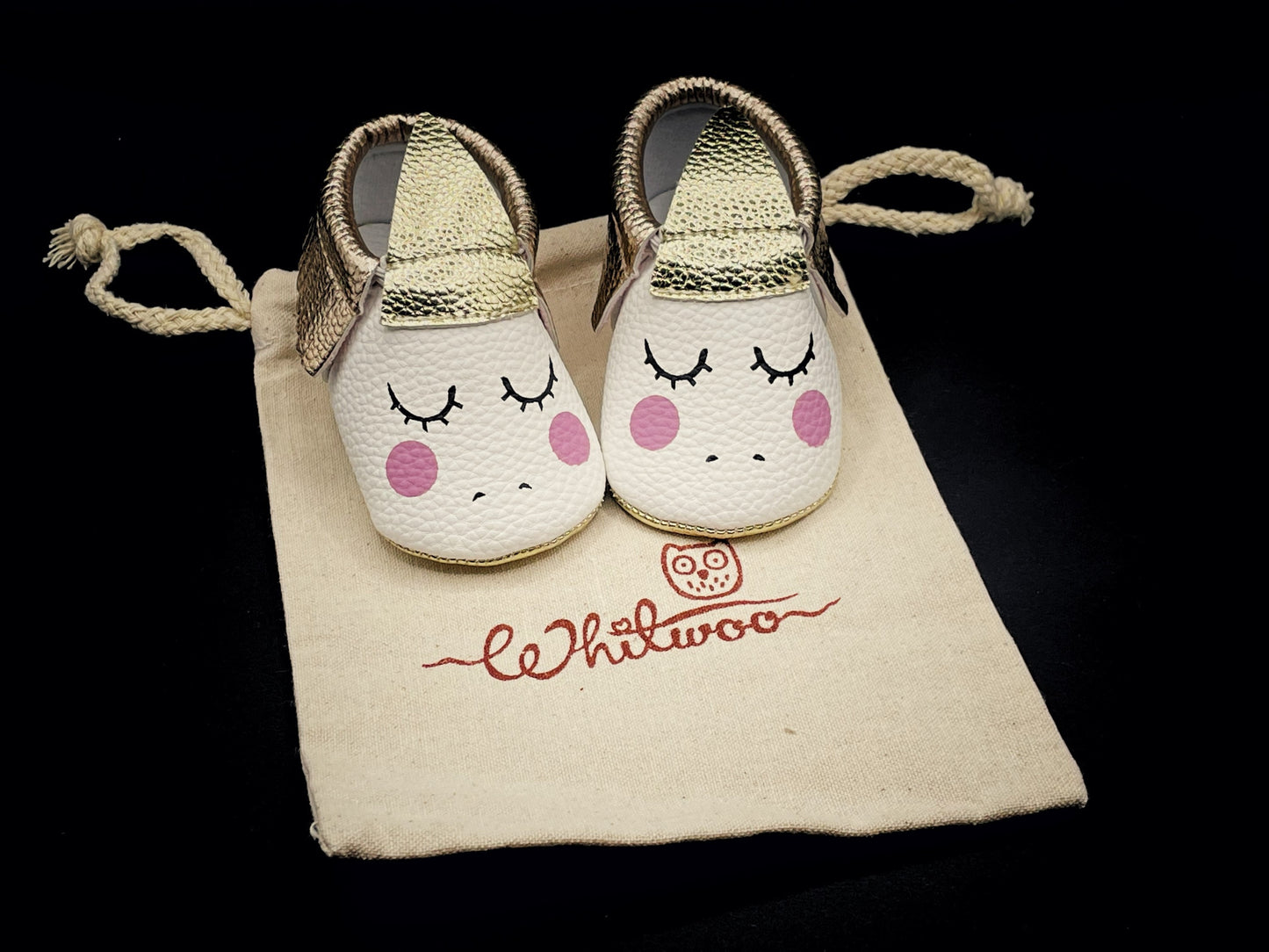 Soft Leather Baby Moccasins - Unicorn Rose Gold