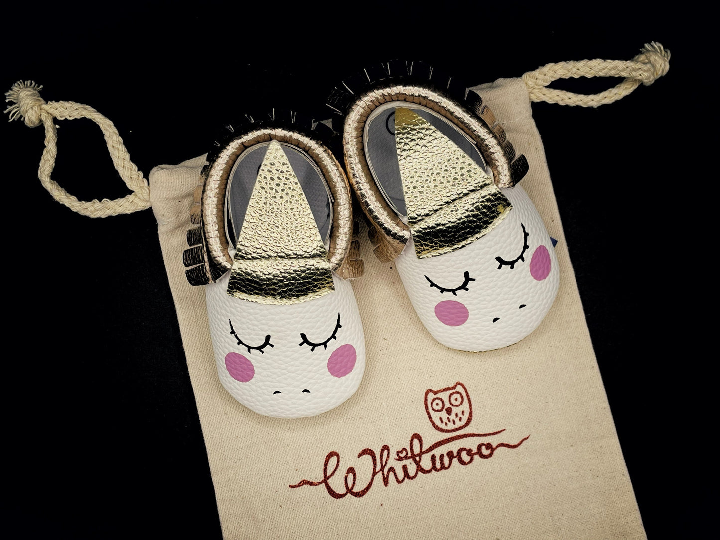 Soft Leather Baby Moccasins - Unicorn Rose Gold