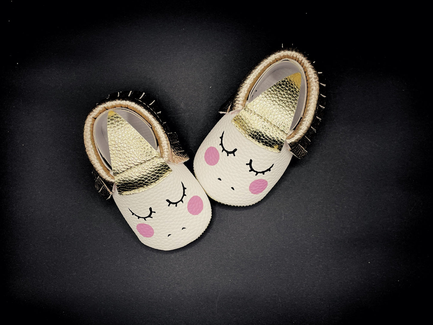 Soft Leather Baby Moccasins - Unicorn Rose Gold