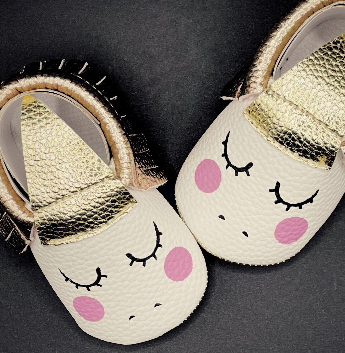 Soft Leather Baby Moccasins - Unicorn Rose Gold