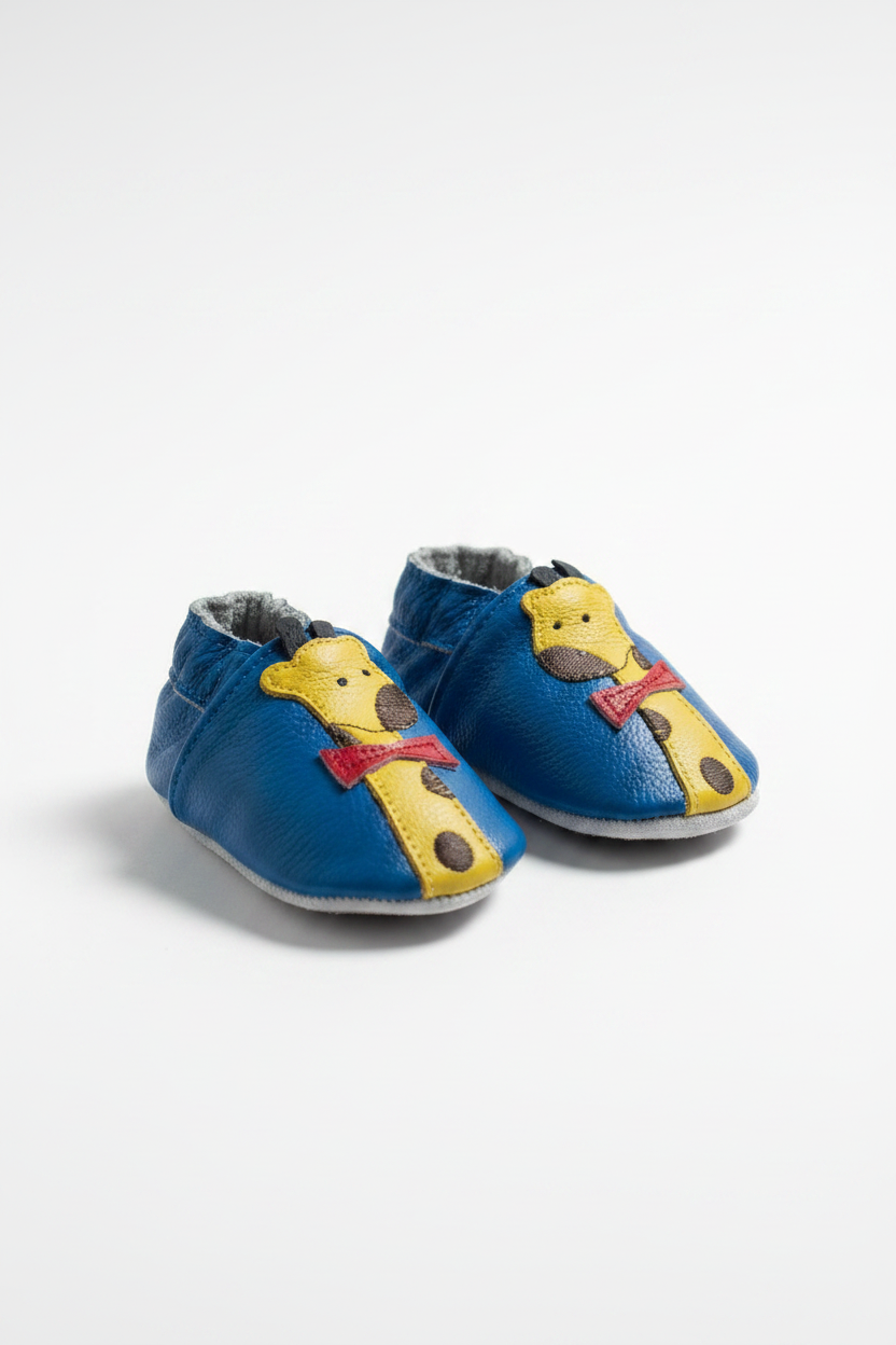 Soft Leather Baby Moccasins - Bowtie Giraffe