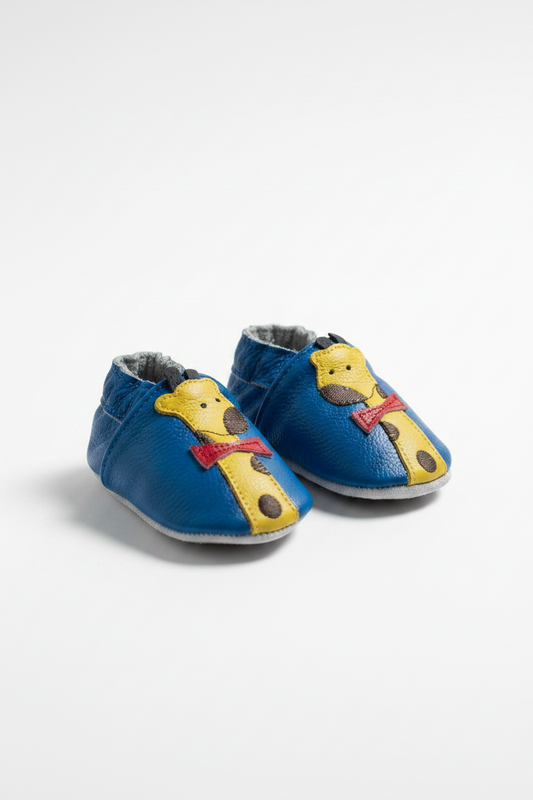 Soft Leather Baby Moccasins - Bowtie Giraffe