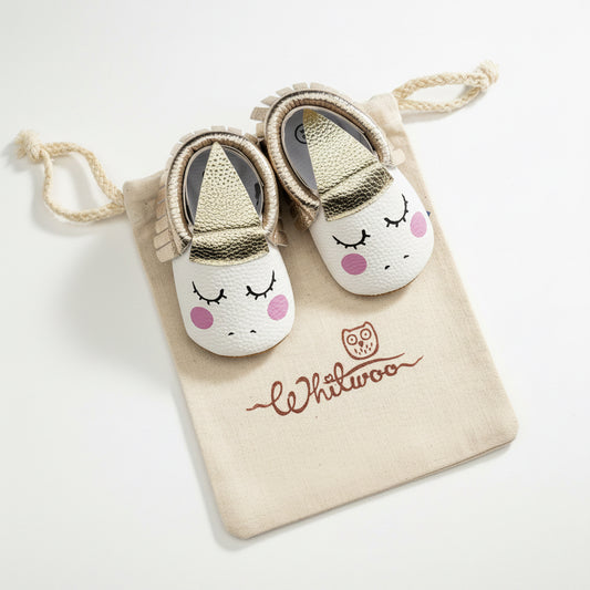 Soft Leather Baby Moccasins - Unicorn Rose Gold